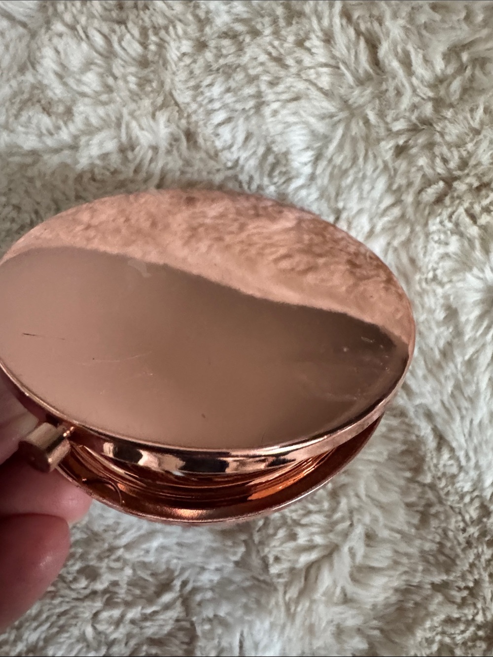 Rose Gold Crystal Pocket Compact Mirror with Sparkle Accent - Picture 3 of 6